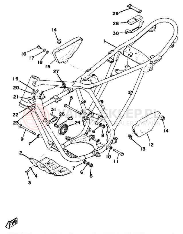 Schemat "pokrywa boczna ramy" do Yamaha DT175C
