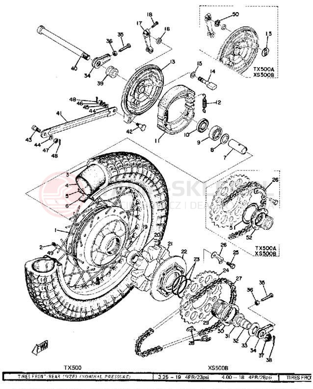 Schemat "Koło tył" do Yamaha TX500A