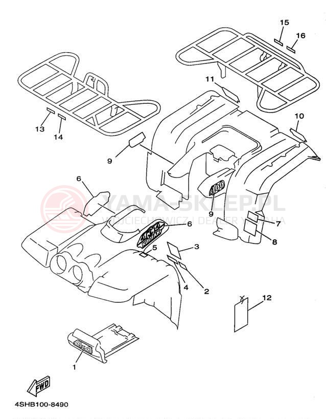 Schemat "naklejki" do Yamaha KODIAK 4WD YFM400FWK