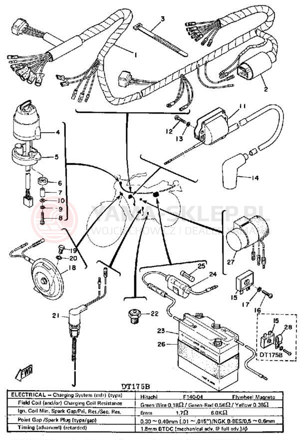Schemat "układ elektryczny" do Yamaha DT175A
