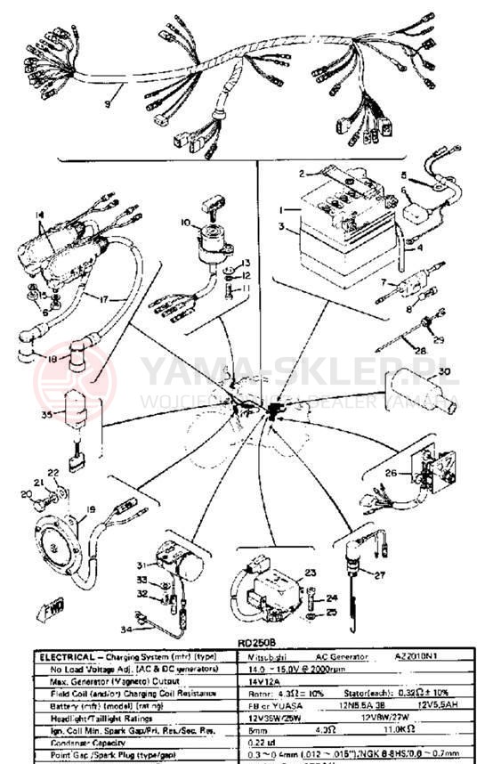 Schemat "układ elektryczny" do Yamaha RD250