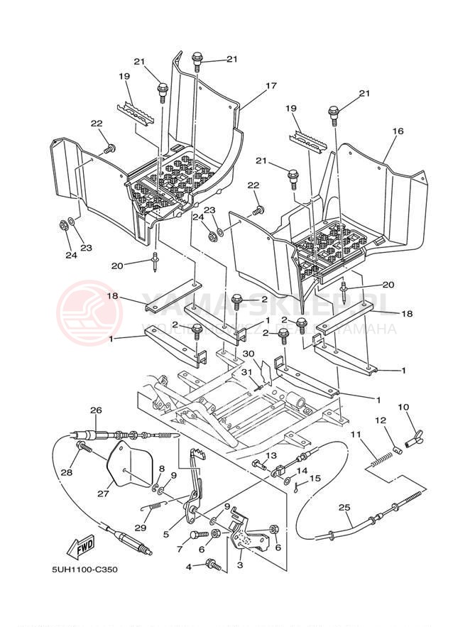 Schemat "Stopka postojowa i podnóżki" do Yamaha BRUIN 350 4X4 YFM35FAT