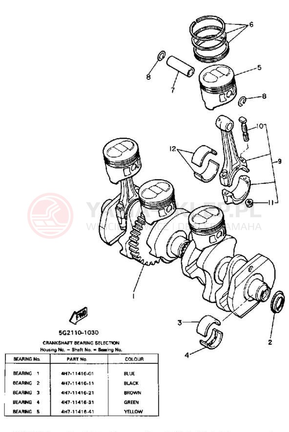 Schemat "Wał korbowy, tłok" do Yamaha XJ650LJ