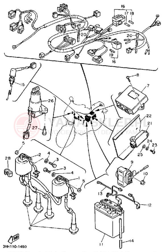 Schemat "układ elektryczny" do Yamaha FZR600RB