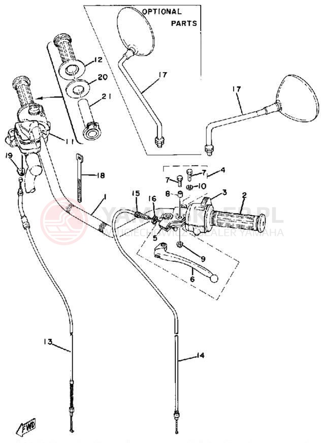 Schemat "Kierownica i osprzęt" do Yamaha XS500D