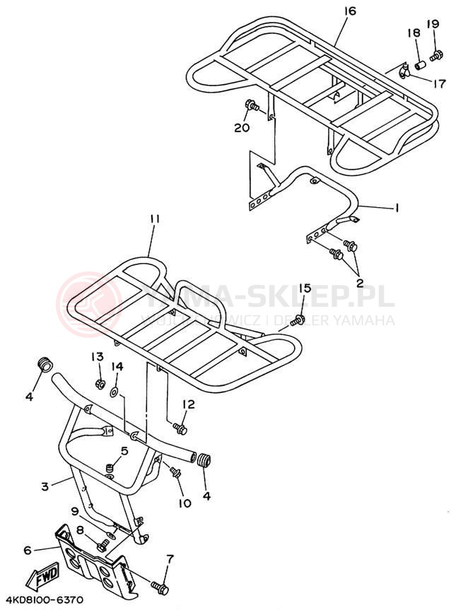 Schemat "osłona / stelaż" do Yamaha TIMBERWOLF 4WD YFB250FWK