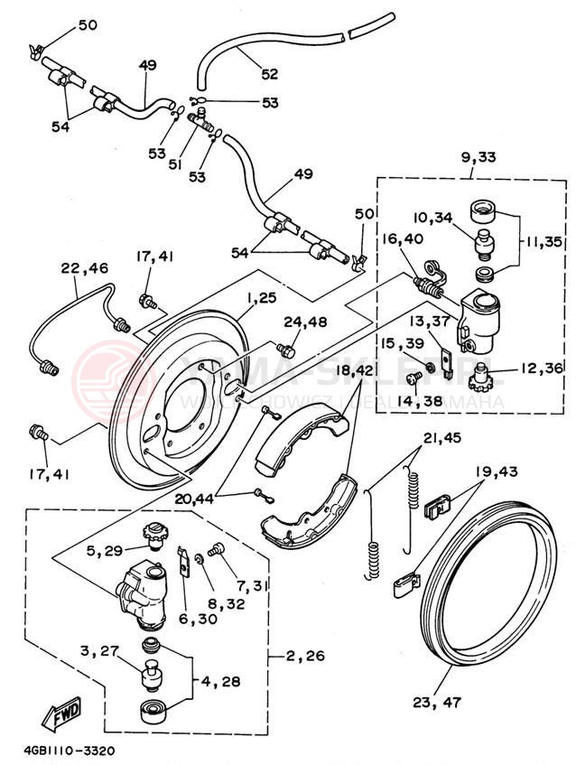 Schemat "Układ hamulcowy przód" do Yamaha KODIAK 4WD YFM400FWG_