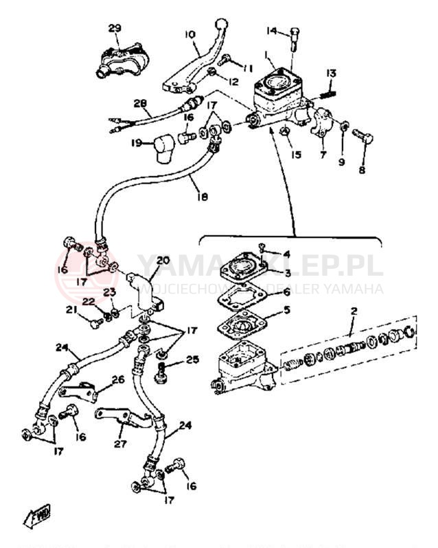 Schemat "Pompa hamulcowa przednia, przewód" do Yamaha XS750SE-31