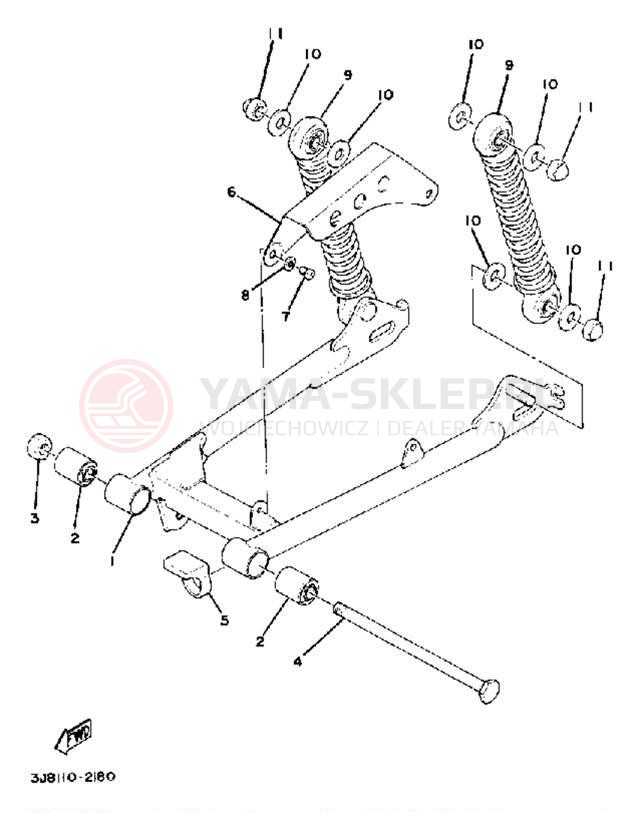 Schemat "wahacz, zawieszenie tył" do Yamaha DT80J