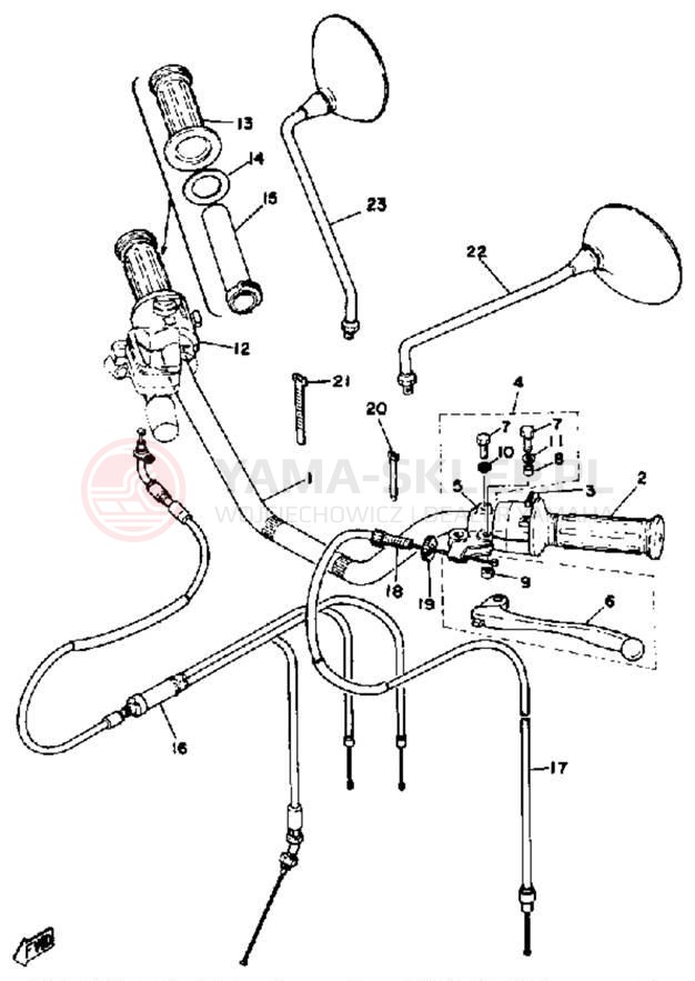 Schemat "Kierownica i osprzęt" do Yamaha RD400D