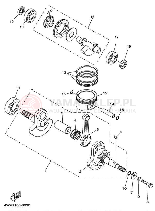 Schemat "Wał korbowy, tłok" do Yamaha GRIZZLY YFM600FWAK/YFM600FWAK