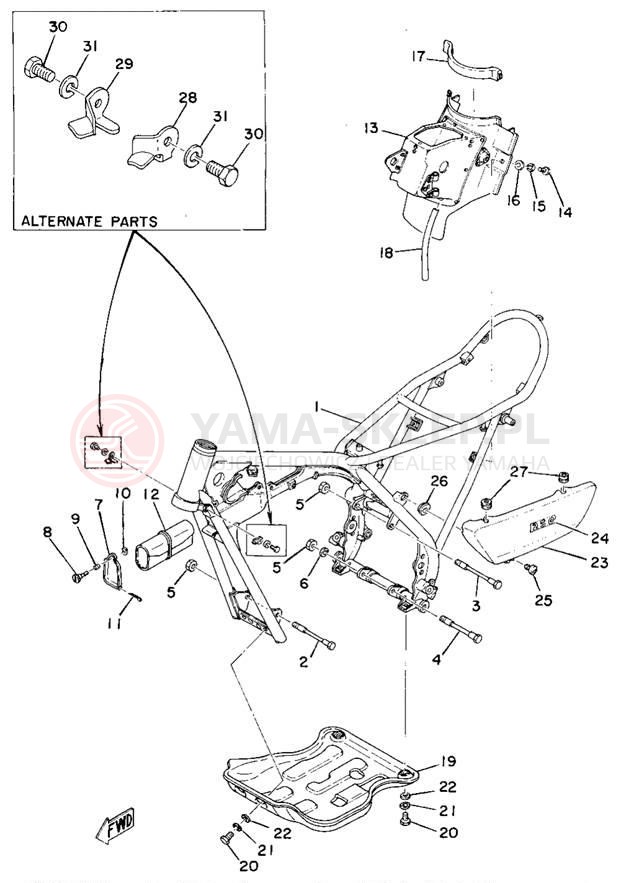 Schemat "pokrywa boczna ramy" do Yamaha TY250C