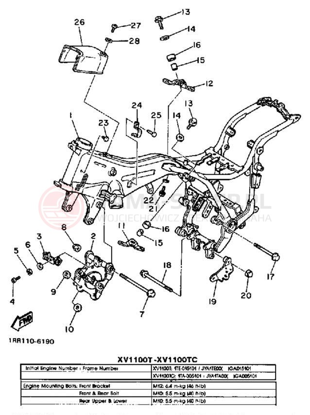 Schemat "rama" do Yamaha VIRAGO 1100 XV1100TC/XV1100T