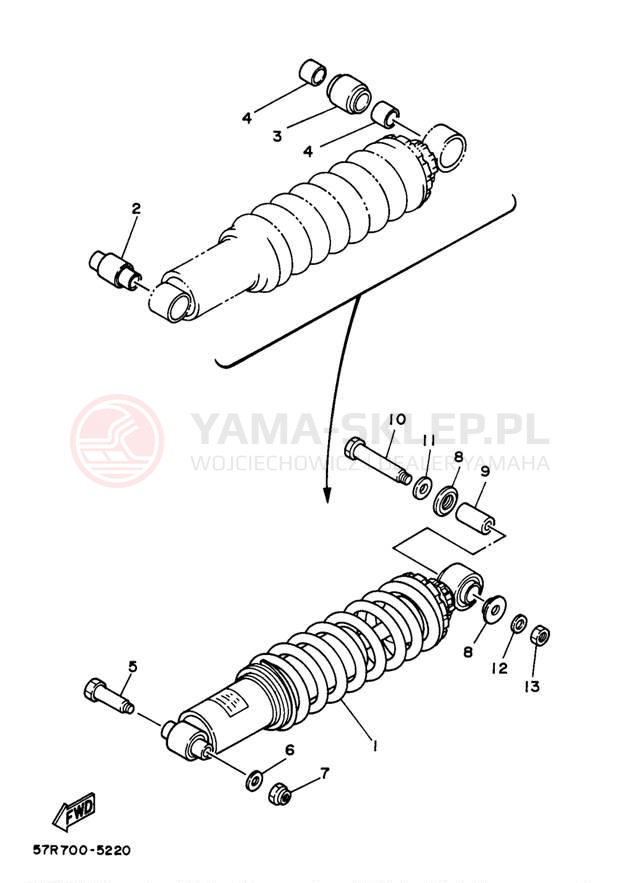 Schemat "zawieszenie tył" do Yamaha XT350J/XT350JC