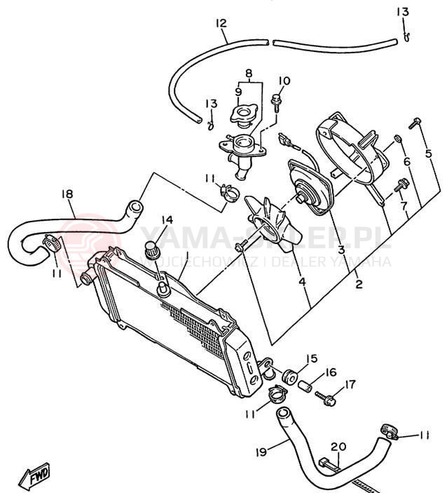 Schemat "Układ chlodzenia" do Yamaha FZR600RLC/FZR600RL