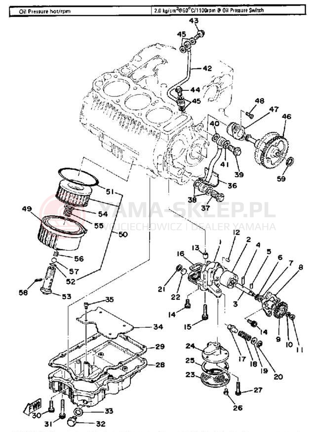 Schemat "Pompa olejowa - filtr oleju" do Yamaha XS750F