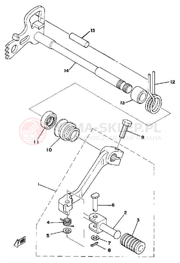 Schemat "Dźwignia zmiany biegów, wałek" do Yamaha IT250E/IT400E