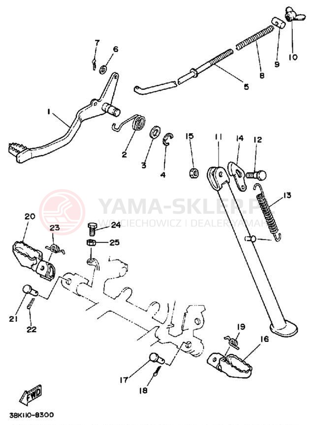 Schemat "Stopka postojowa i podnóżki" do Yamaha ENDURO DT50U/DT50L/DT50LC