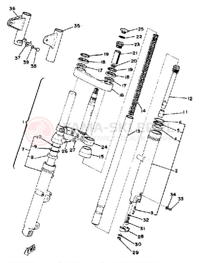 Schemat "Amortyzatory przód" do Yamaha RD400F