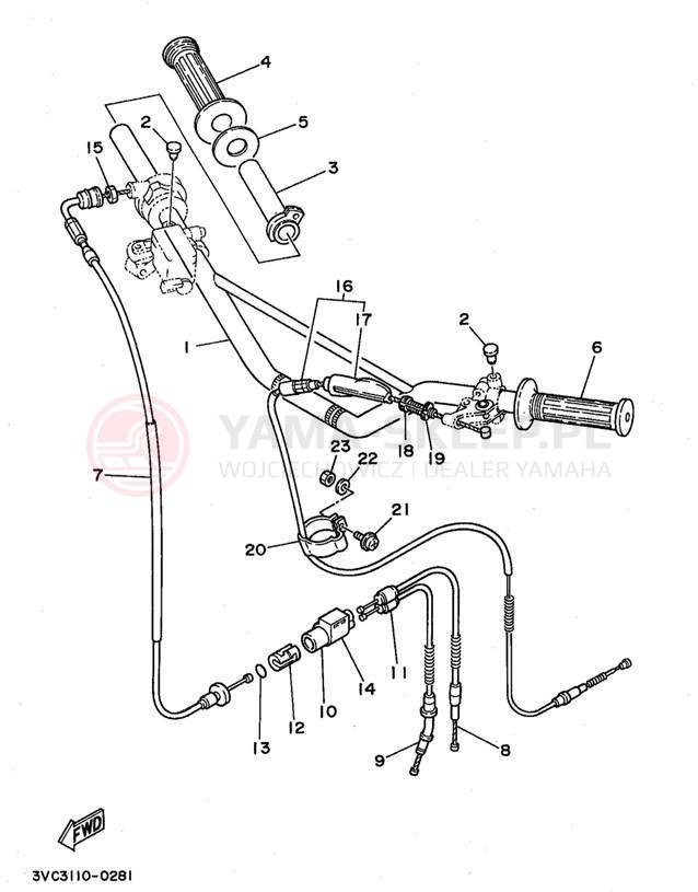Schemat "Kierownica i osprzęt" do Yamaha RT180K