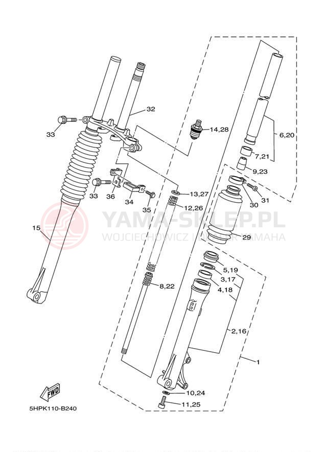 Schemat "Amortyzatory przód" do Yamaha TT-R125LE TTR125LEW/TTR125EW