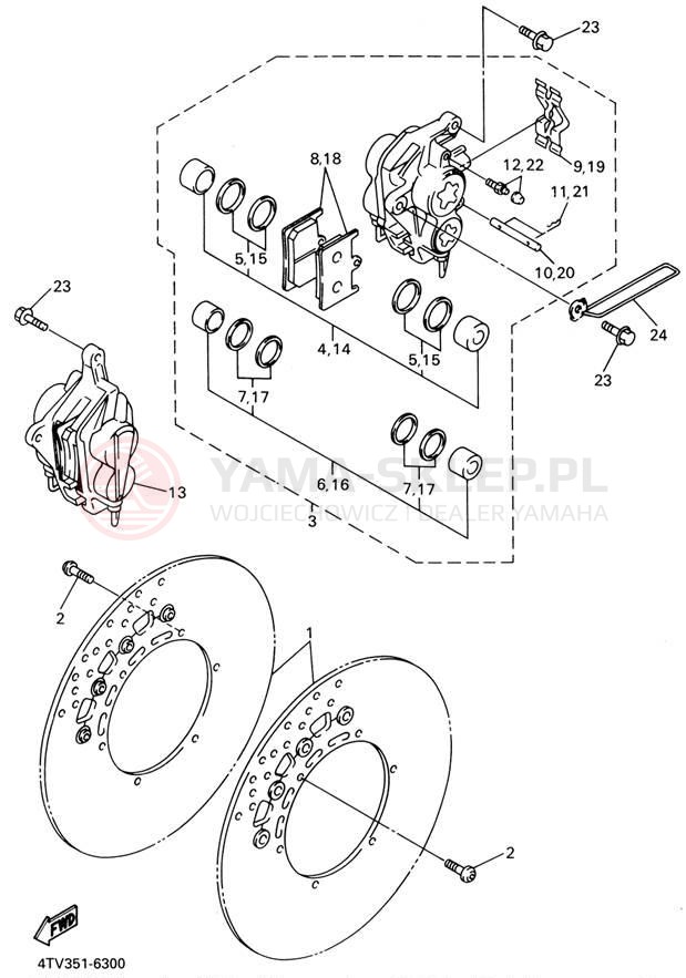 Schemat "Zacisk hamulcowy + tarcza przód" do Yamaha YZF600R YZF600RRC/YZF600RR