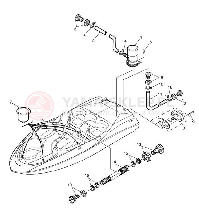 Schemat "DECK DRAIN FITTINGS" do Yamaha AR210 LST1200DC