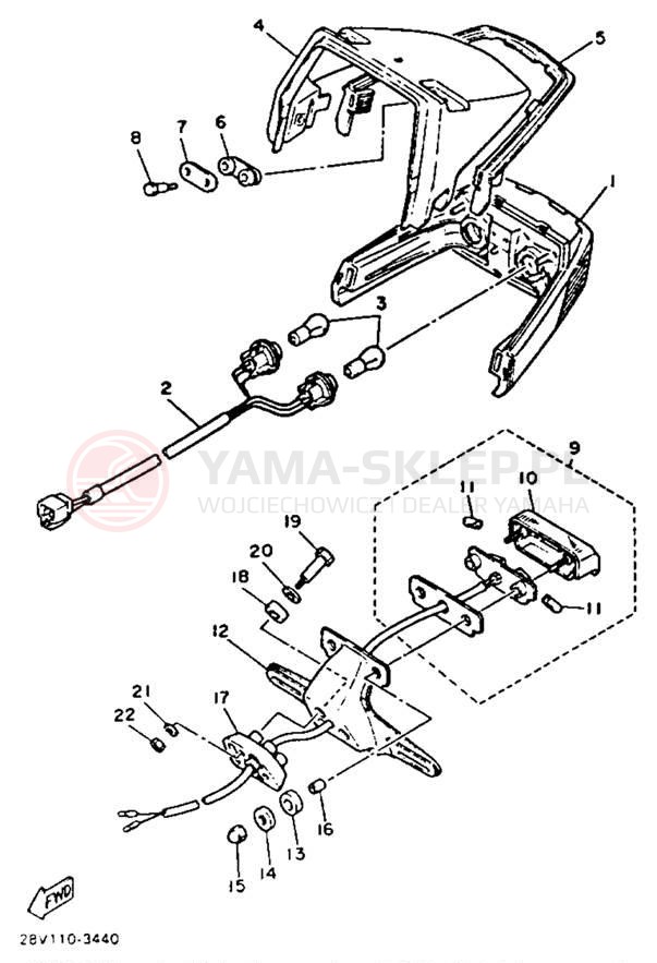 Schemat "Oświetlenie tył" do Yamaha XZ550RK