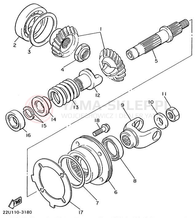 Schemat "Przeniesienie napędu" do Yamaha VIRAGO 535 XV535MC/XV535M