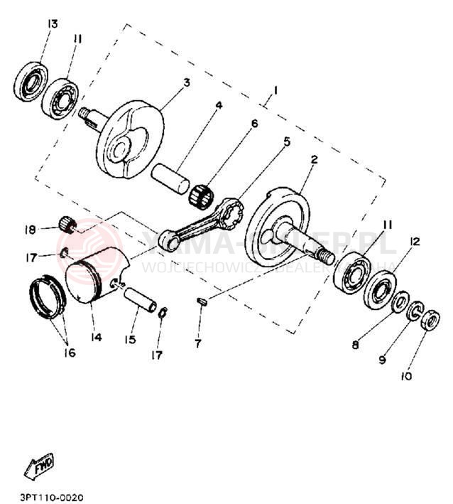 Schemat "Wał korbowy, tłok" do Yamaha Y-ZINGER PW50D