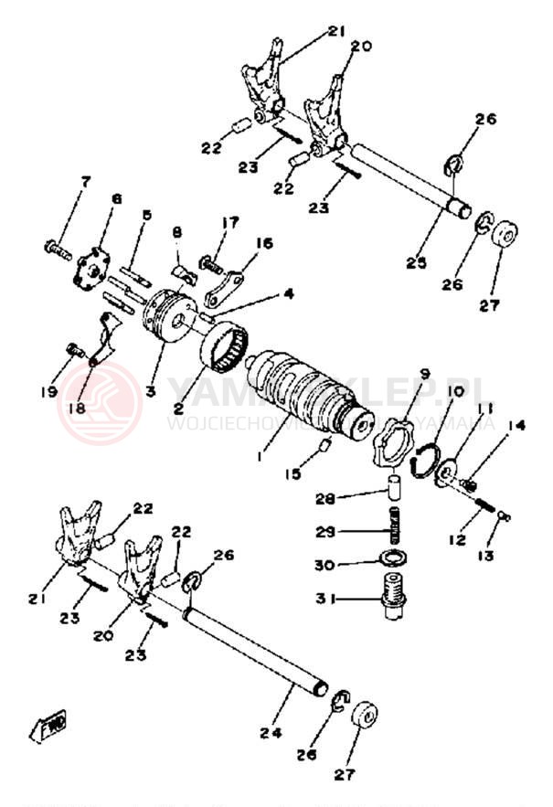 Schemat "Dźwignia zmiany biegów, wałek" do Yamaha XS360C
