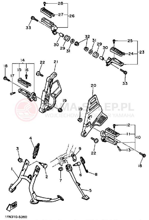 Schemat "Stopka postojowa i podnóżki" do Yamaha FZ750N