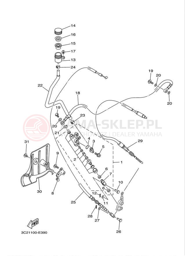 Schemat "Pompa hamulcowa tył" do Yamaha WOLVERINE 450 4WD YFM45FXZW