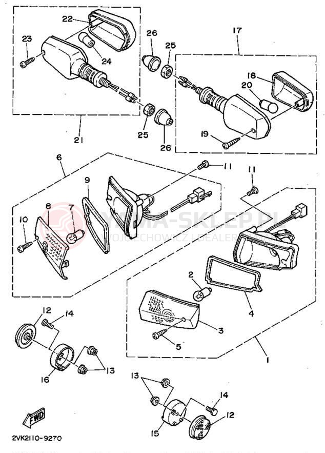 Schemat "kierunkowskazy - sterownik" do Yamaha JOG CY50F