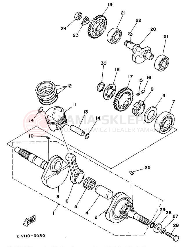 Schemat "Wał korbowy, tłok" do Yamaha YTM200L YTM200K