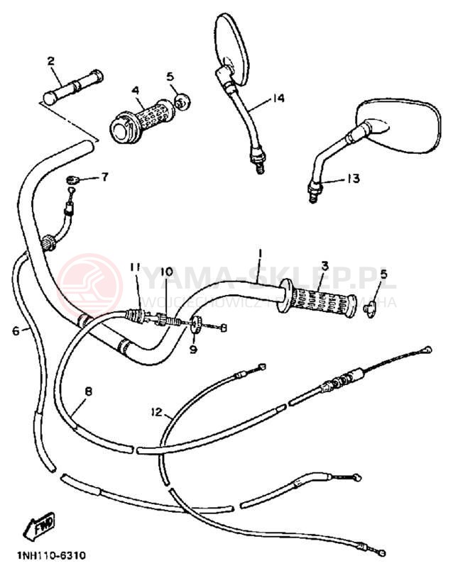 Schemat "Kierownica i osprzęt" do Yamaha MAXIM X XJ700XS/XJ700XSC
