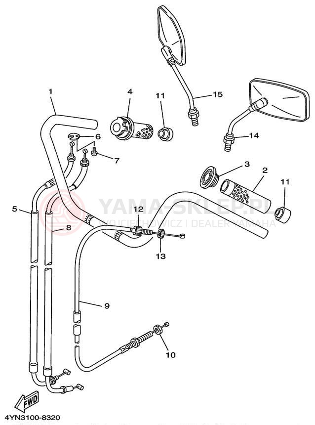 Schemat "Kierownica i osprzęt" do Yamaha VIRAGO 535 XV535MC/XV535M