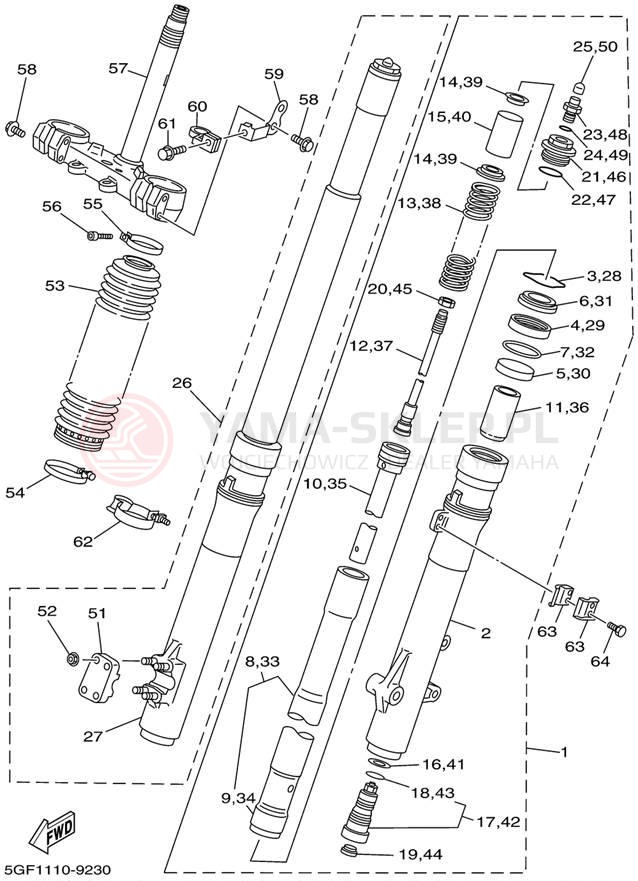 Schemat "Amortyzatory przód" do Yamaha TTR250 TTR250N/TTR250NC
