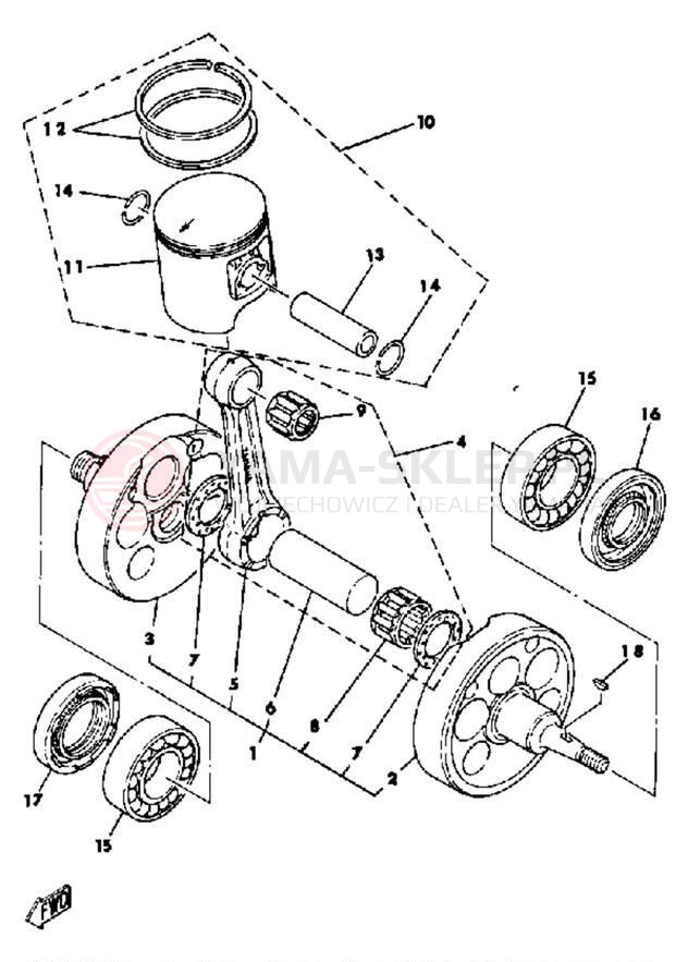 Schemat "Wał korbowy, tłok" do Yamaha YZ465H