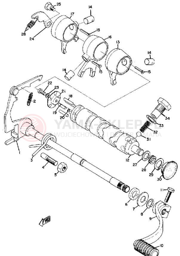 Schemat "Dźwignia zmiany biegów, wałek" do Yamaha HS1