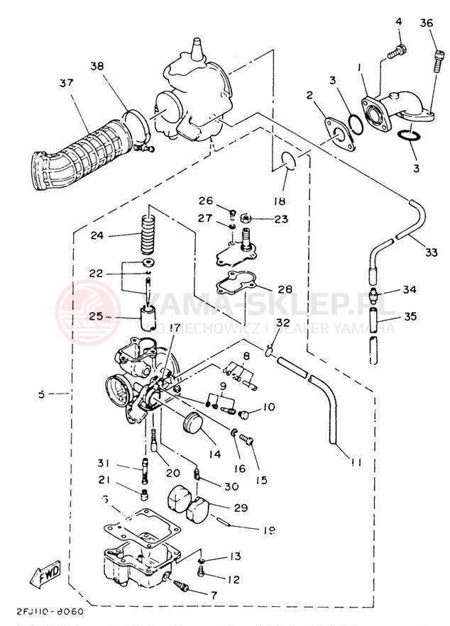Schemat "Filtr powietrza, gaźnik" do Yamaha BADGER YFM80U