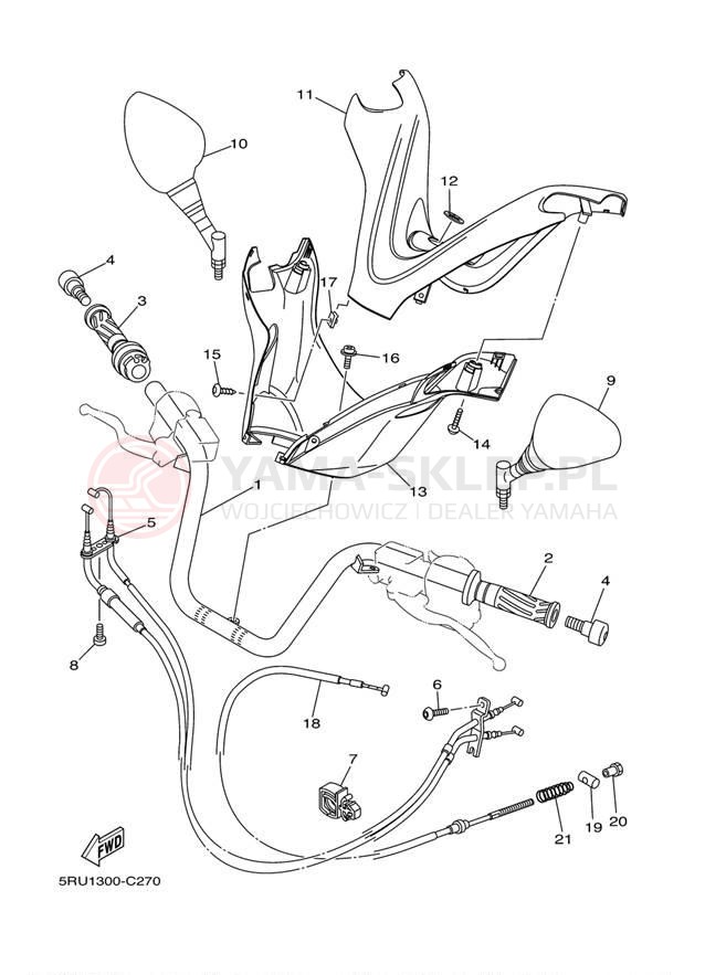 Schemat "Kierownica i osprzęt" do Yamaha MAJESTY YP400YG