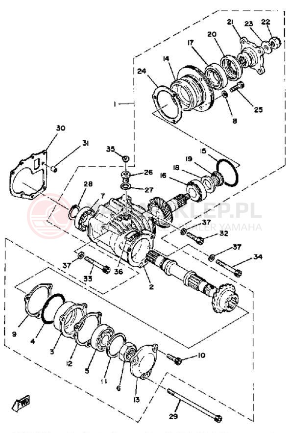 Schemat "Przeniesienie napędu" do Yamaha XS1100SH
