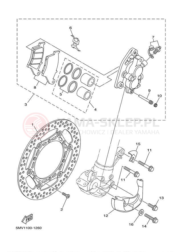 Schemat "Zacisk hamulcowy + tarcza przód" do Yamaha YZ250 YZ250N1