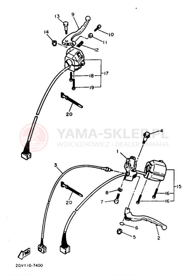 Schemat "Kierownica i osprzęt" do Yamaha VIRAGO 535 XV535TC/XV535T