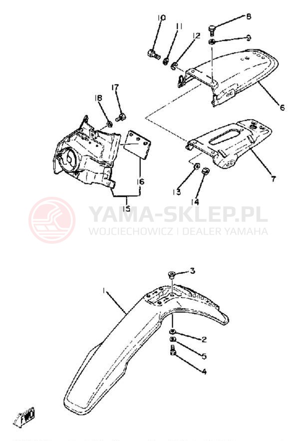 Schemat "Błotniki przód i tył" do Yamaha XT250H