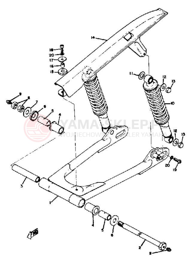 Schemat "wahacz, zawieszenie tył" do Yamaha RD350