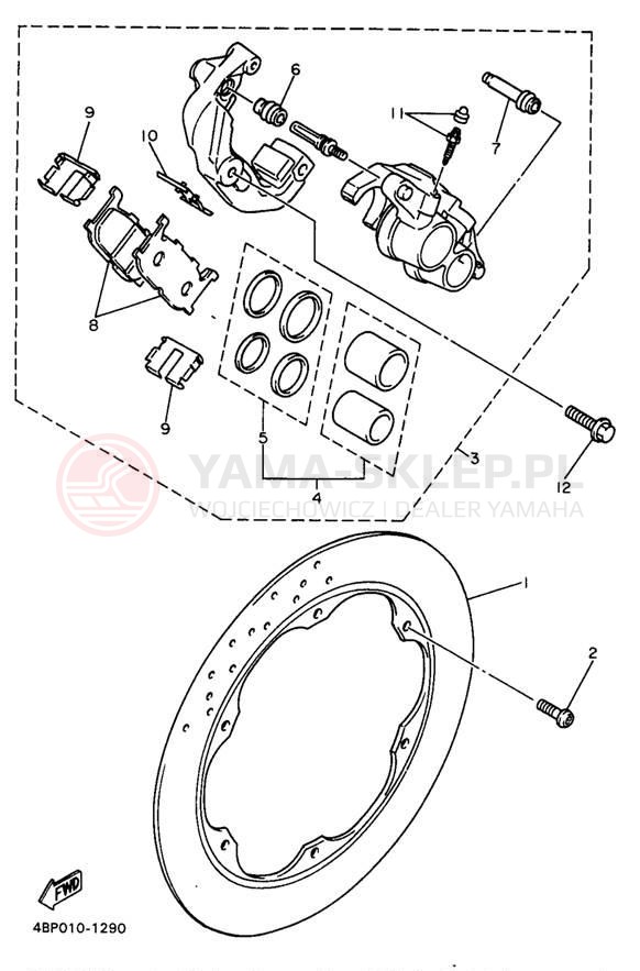 Schemat "Zacisk hamulcowy + tarcza przód" do Yamaha SECA II XJ600SJ/XJ600SJC