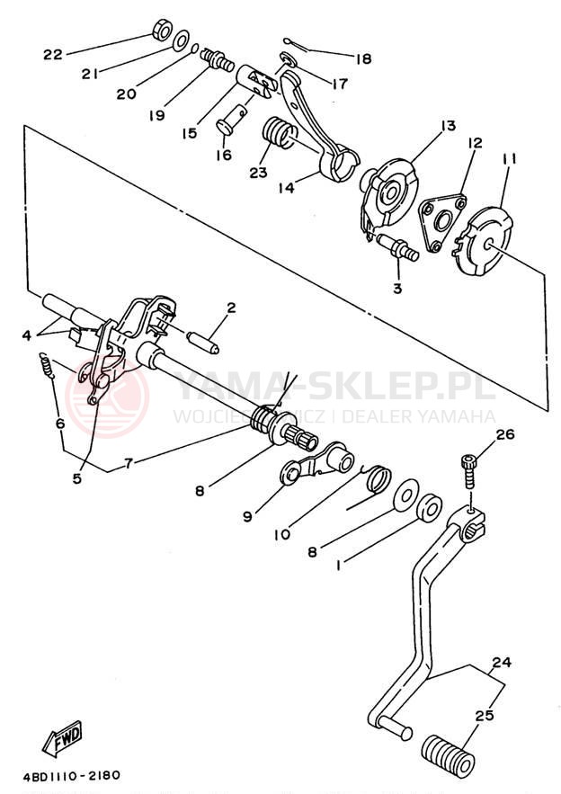 Schemat "Dźwignia zmiany biegów, wałek" do Yamaha TIMBERWOLF 4WD YFB250FWJ