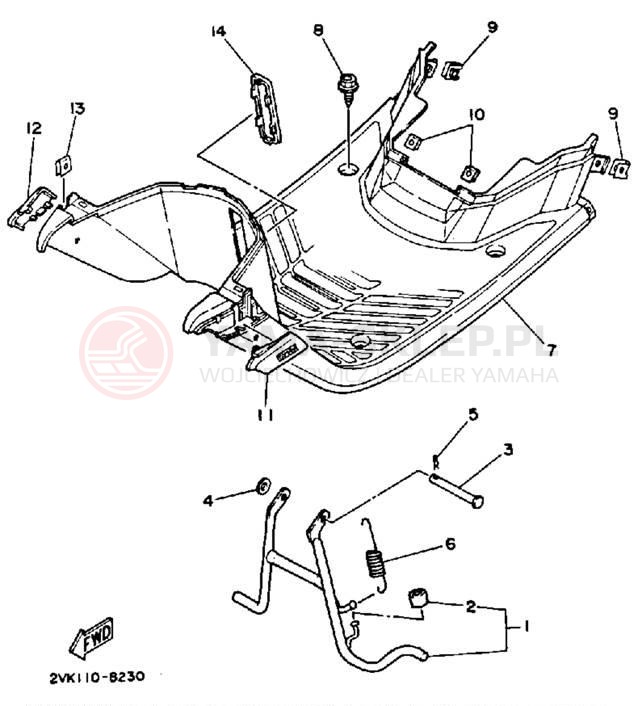 Schemat "Stopka postojowa i podnóżki" do Yamaha JOG CG50B